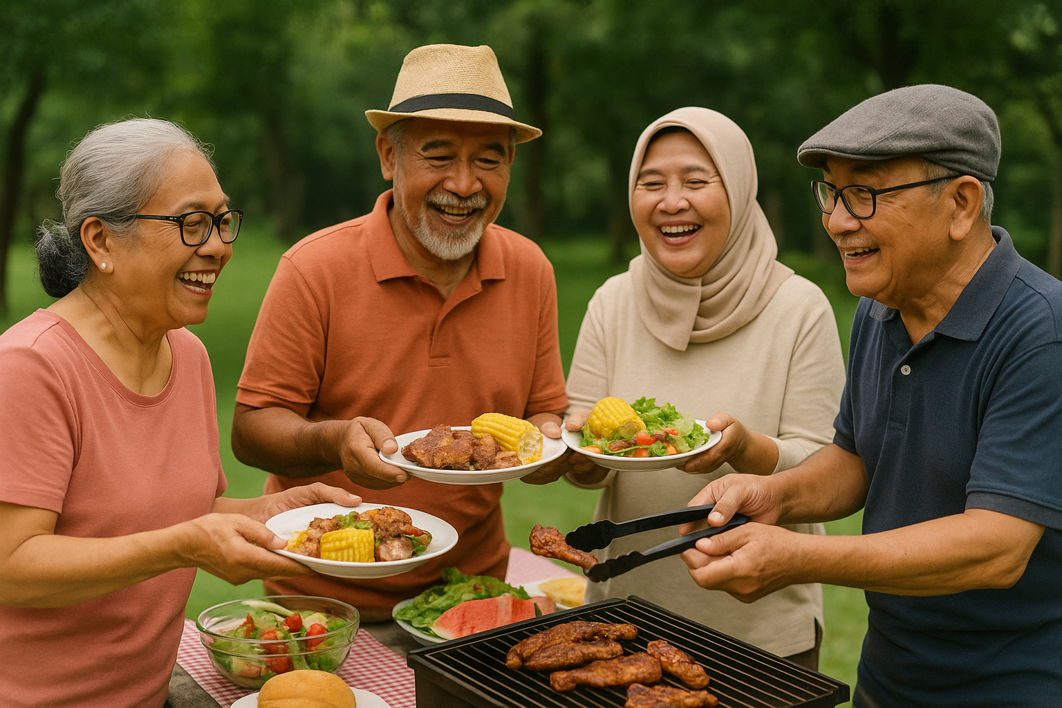Seniors hiking in Indonesia